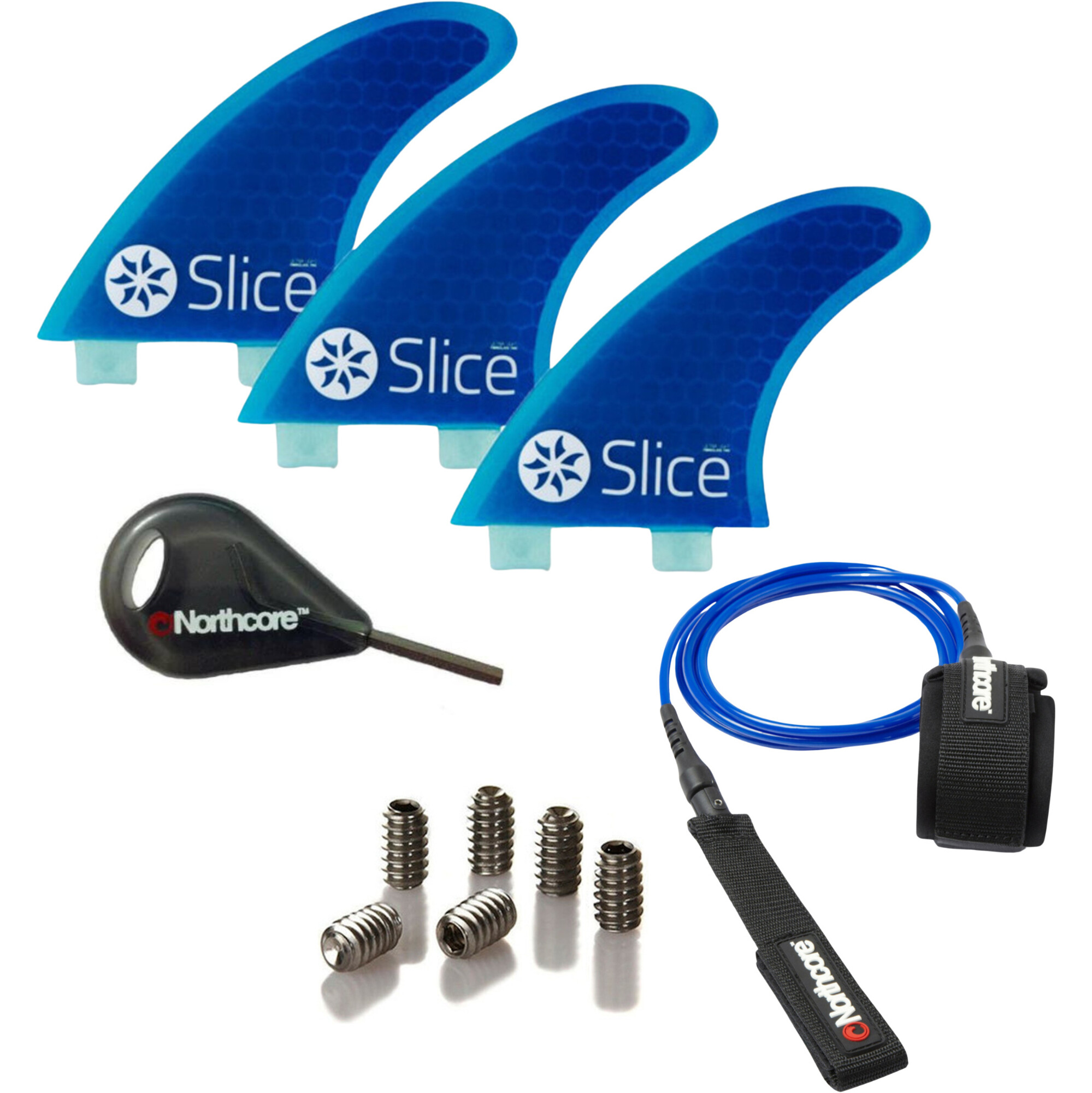 2024 Northcore S5 FCS Fins & 6ft Leash Surfboard Essentials Bundle SLI02 Blue Wetsuit Outlet